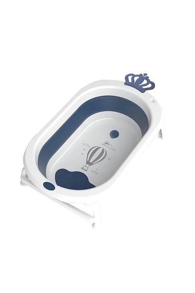 Mixbo Foldable baby bathtub with drain plug and legs, plastic, 80 x 50 x H24 cm, white/blue