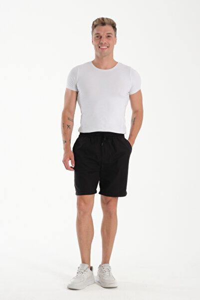 VIKUNYA Erkek Siyah Yazlık Keten Şort