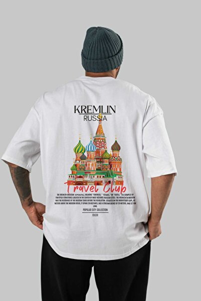 Ankhises تي شيرت كرملين روسيا مطبوع من الخلف باللون الأبيض كبير الحجم للرجال ...