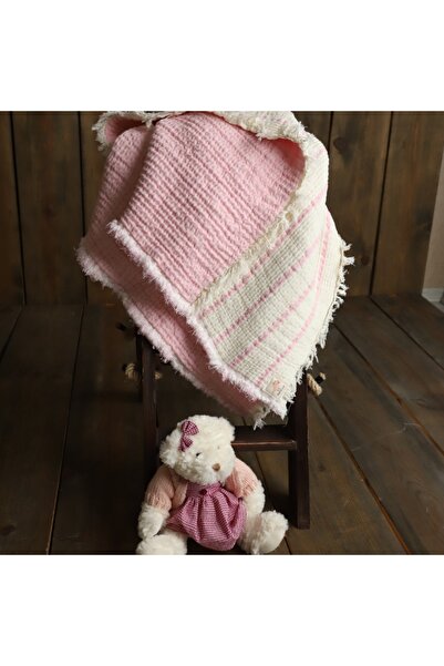 Baby Pembe %100 Pamuk Müslin Çift Taraflı Dolgulu Bebek&Çocuk Battaniyesi