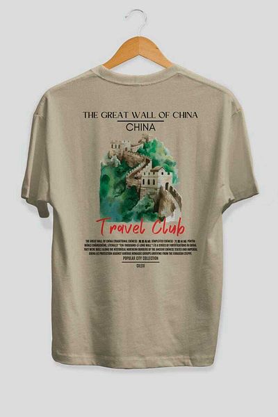 Ankhises The Great Wall of China Back Printed Oversize T-Shirt Men Women Cotton Crewneck Tshirt