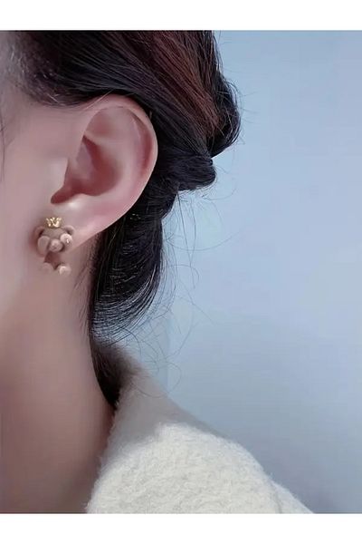 BirYıldızOl Shy Teddy Plush Shy Teddy Bear Earrings