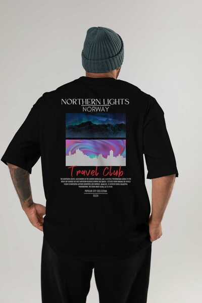 Ankhises Northern Lights Norvegia Tricou oversize imprimat pe spate Bărbați F...