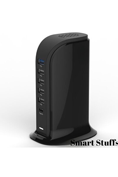 Smart Stuffs Set Suport multiplu incarcare USB + Cablu date tip C, Smart Stuffs, 5 porturi incarcare USB si 1 por
