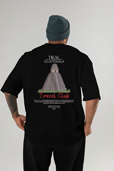 Ankhises Μπλουζάκι Tikal Guatemala με στάμπα στην πλάτη, μαύρο, oversized, αν...