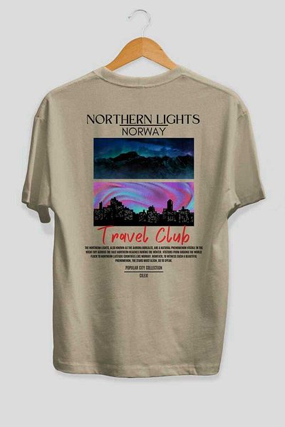 Ankhises Northern Lights Norway Back Printed Oversize T-Shirt Men Women Cotton Crewneck Tshirt