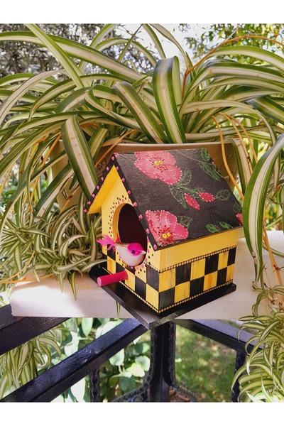 Minnoş Dükkan Bird House Wooden Bird Nest Garden Balcony Decoration