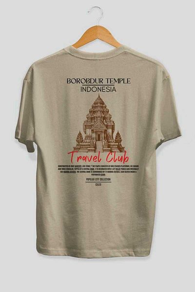 Ankhises Borobdur Temple Indonesia Back Printed Oversize T-Shirt Men Women Cotton Crew Neck Tshirt