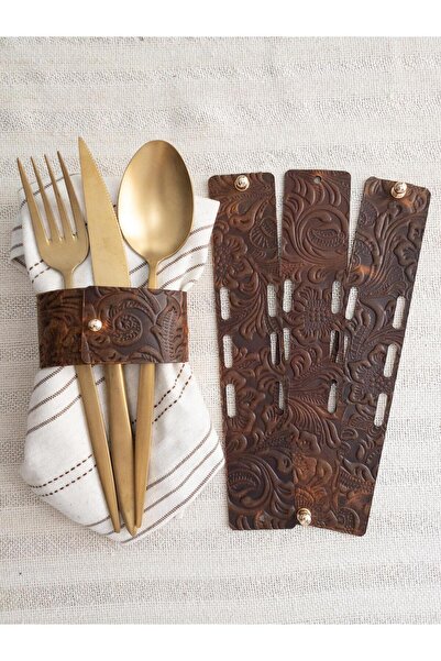 THE HANDMADE HUB مجموعة من 4 حلقات مناديل مصنوعة يدويًا من الجلد الطبيعي - نم...