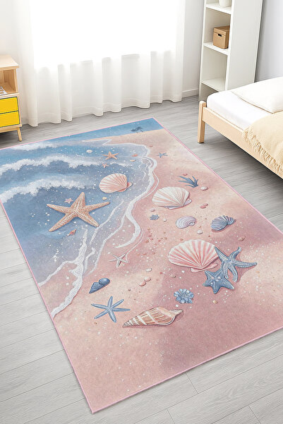 Home Deniz Kabuğu Desenli Yıkanabilir Kaymaz Taban Çocuk Odası Halısı