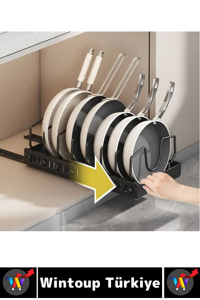 Wintoup Kitchen Cabinet Inner Countertop Mess Prevention Non-Assembly Telescopic Rail Pan Pot Organizer