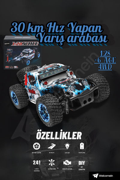 welcomein 30 km/h Hızlı 1:28 4WD Uzaktan Kumandalı OffRoad Yarış Arabası – Şarjlı RC Araba 2.4GHz Drift Model