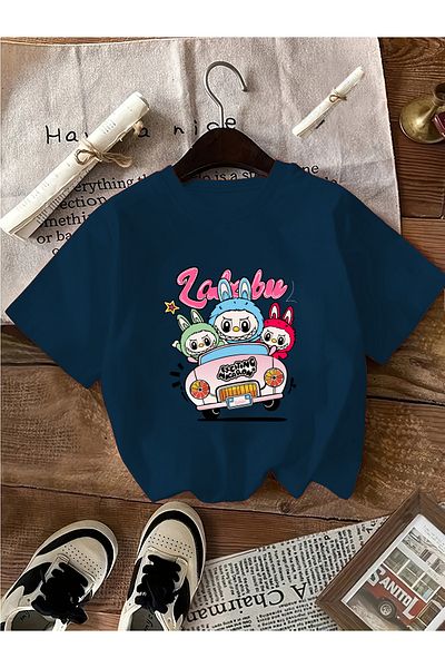 Let's Wear Tricou pentru fete cu guler de bicicletă imprimat Labubu