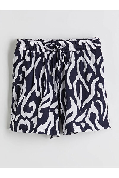 LC Waikiki Blue Patterned Women's Shorts with Elastic Waist -Akrstore-