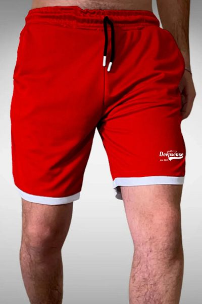 DEEPSENCE Men's Red Sports Shorts & Bermuda Capri Swimming Summer Piping Slim Fit Printed