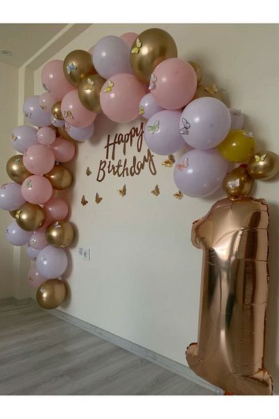 Ezgi Party Store 1 Year Birthday Concept Chrome Balloon Party Set