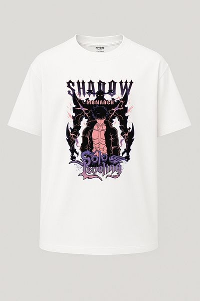 nirvoda Oversize Solo Leveling Shadow Monarch Printed Crew Neck T-Shirt
