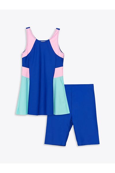 LC Waikiki Lcw kids blue u collar Color Block girls skirted swimwear and shorts