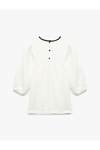 Koton Cotton Bow Detail Crew Neck Long Sleeve Dress