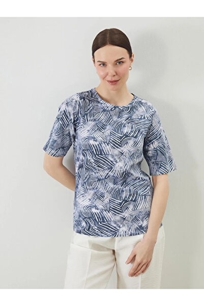 LC Waikiki Lcw Grace Navy Blue Crew Neck Print Women's T-Shirt