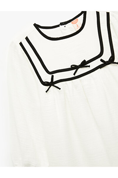 Koton Rochie cu mânecă lungă, cu decolteu, cu detaliu de fundă din bumbac