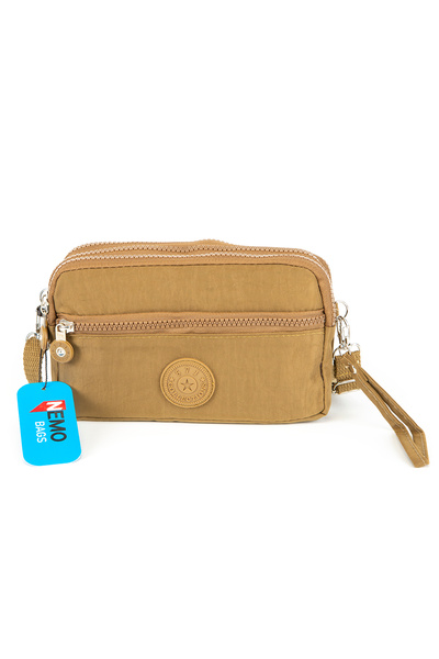 NEMO BAGS Mustard Unisex Wallet, 4 Compartments, Phone Holder, Crinkle Fabric, Cross Strap Shoulder Bag, 20X12Cm