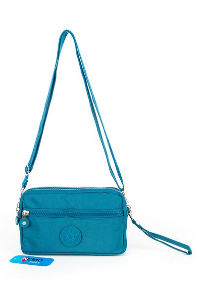 NEMO BAGS Turquoise Unisex Wallet, 4 Compartments, Phone Holder, Crinkle Fabric, Cross Strap Shoulder Bag, 20X12Cm