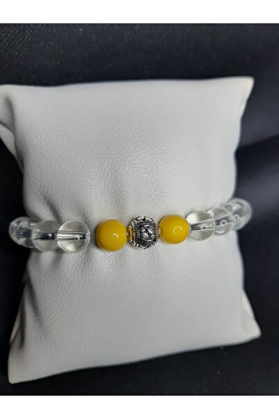 MRYart سوار من الخرز الزجاجي الشفاف والأصفر والخرز المعدني