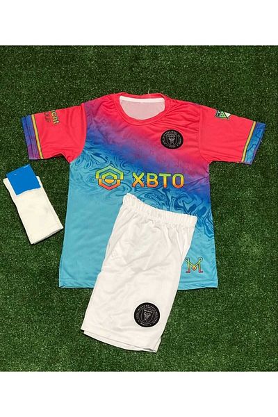 Lion Spor Set de 3 tricouri de fotbal pentru copii Inter Miami, personalizate, Lionel Messi (PORTOBALEC ALBASTRU)