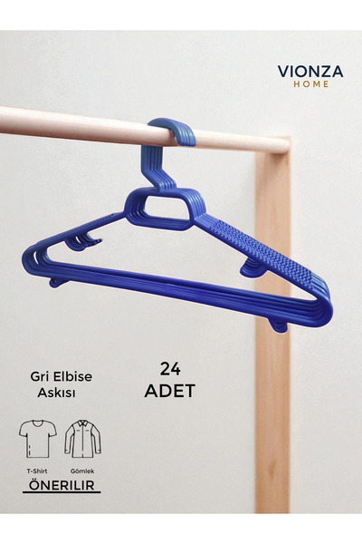 vionza Elbise Kıyafet Askısı 24'lü Set 24 Adet Mavi Plastik 24 Gömlek Askısı