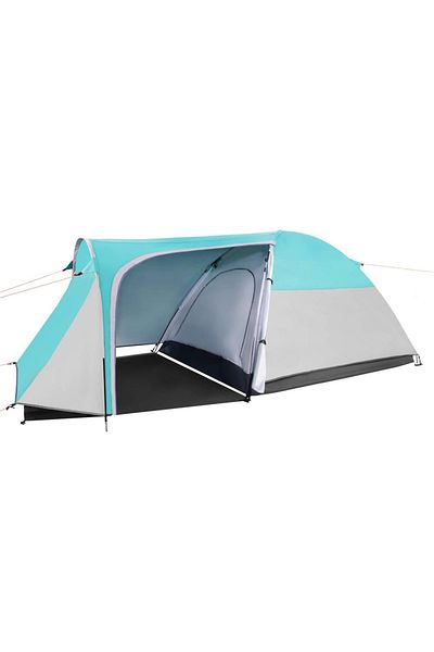 SERSIMO Beach or camping tent, waterproof, with terrace, 4 seats, 175x310x130cm, blue gray