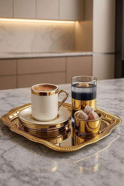 ENYAZA(2024) Porcelain Single Cup Set with Gold Tray Groom Coffee Promise Engagement Turkish Coffee Cup 4 Pieces
