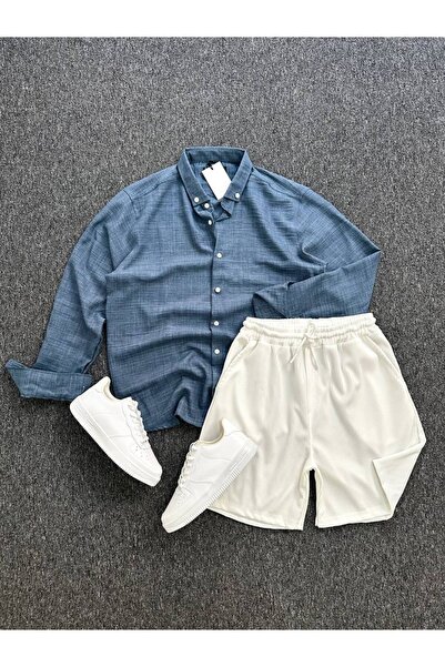tetramoda Crinkle Linen Regular Fit Shirt and Ottoman Shorts Set of 2