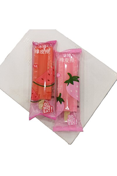 ada çanta kırtasiye قطعتان من ممحاة على شكل آيس كريم كبيرة الحجم (أحمر/وردي) (10 سم)