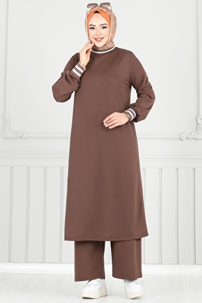 ModaMerve Garni Glitter Hijab Set Pl9148-Ms Brown