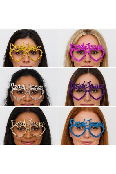 kapsulavm Heart Bride Team Glasses Set 6 Colors - Henna & for Wedding Parties