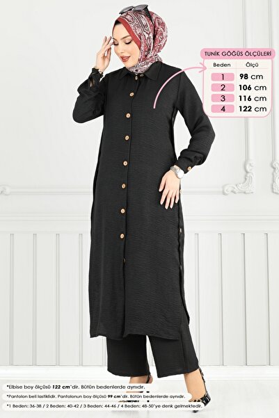 ModaMerve Yırtmaç Düğmeli Takım 833OZN1046-MS Siyah