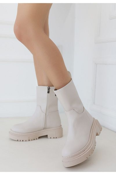 Skygo Liara Beige Leather Heeled Boots