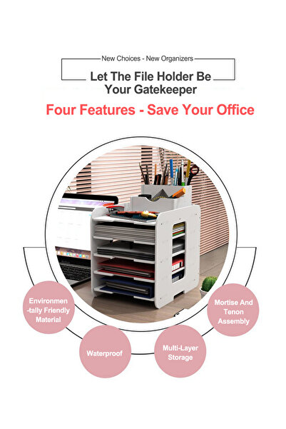 KidLe Office 5 Tiers File Paper Organizer for Desk Desktop White File Holder Office Desk Organizer