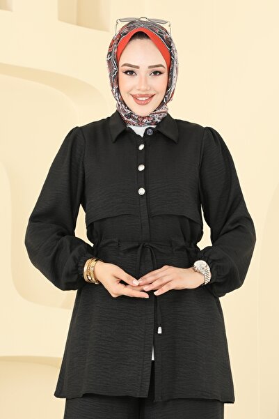 ModaMerve Beli Tünelli Sofia Takım 1015MP806-MS Siyah