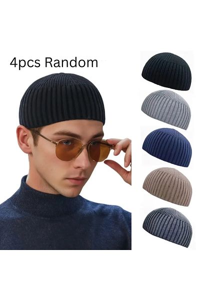 Generic 4 pcs Short Kufi Hats - Elastic One Size Large Turkish Melon-Shaped Muslim Caps for Men & Women