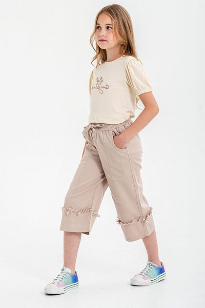 Cansın Mini Girl's Beige Capri Pants Suit 21090