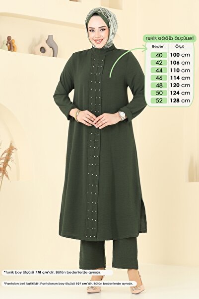 ModaMerve Önü İncili Tesettür Takım 3101HBS856-MS Haki