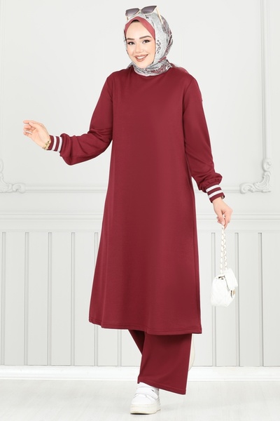 ModaMerve Garni Glittery Hijab Set Pl9148-Ms Burgundy