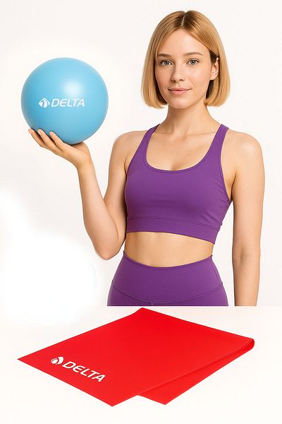 Delta Mini Pilates Set 2 τεμαχίων Pilates Balance Ball 20 cm, 120 x 15 cm Pilates Band Μπλε-Κόκκινο