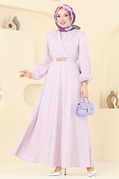 ModaMerve Kemeri Zincirli Abiye Elbise 2646ASMK1074-MS Açık Lila