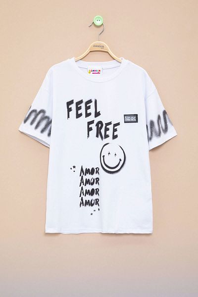 Cansın Mini White Pocket Detailed Text Printed Boys Crew Neck T-Shirt 21020