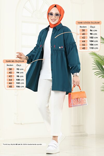 ModaMerve Nakış İşlemeli Tunik 4060ASN888-MS Petrol