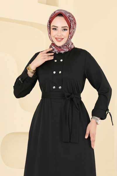 ModaMerve Önden Çıtçıtlı Tesettür Elbise 416DVL817-MS Siyah