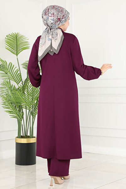 ModaMerve Salaş Üçlü Tesettür Takım 2649ASMK1074-MS Mürdüm&Vizyon